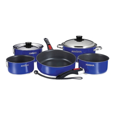 Juego de Utensilios de Cocina de 10 Piezas Encajables para Inducción Magma con Acabado Esmaltado Antiadherente - Azul Cobalto